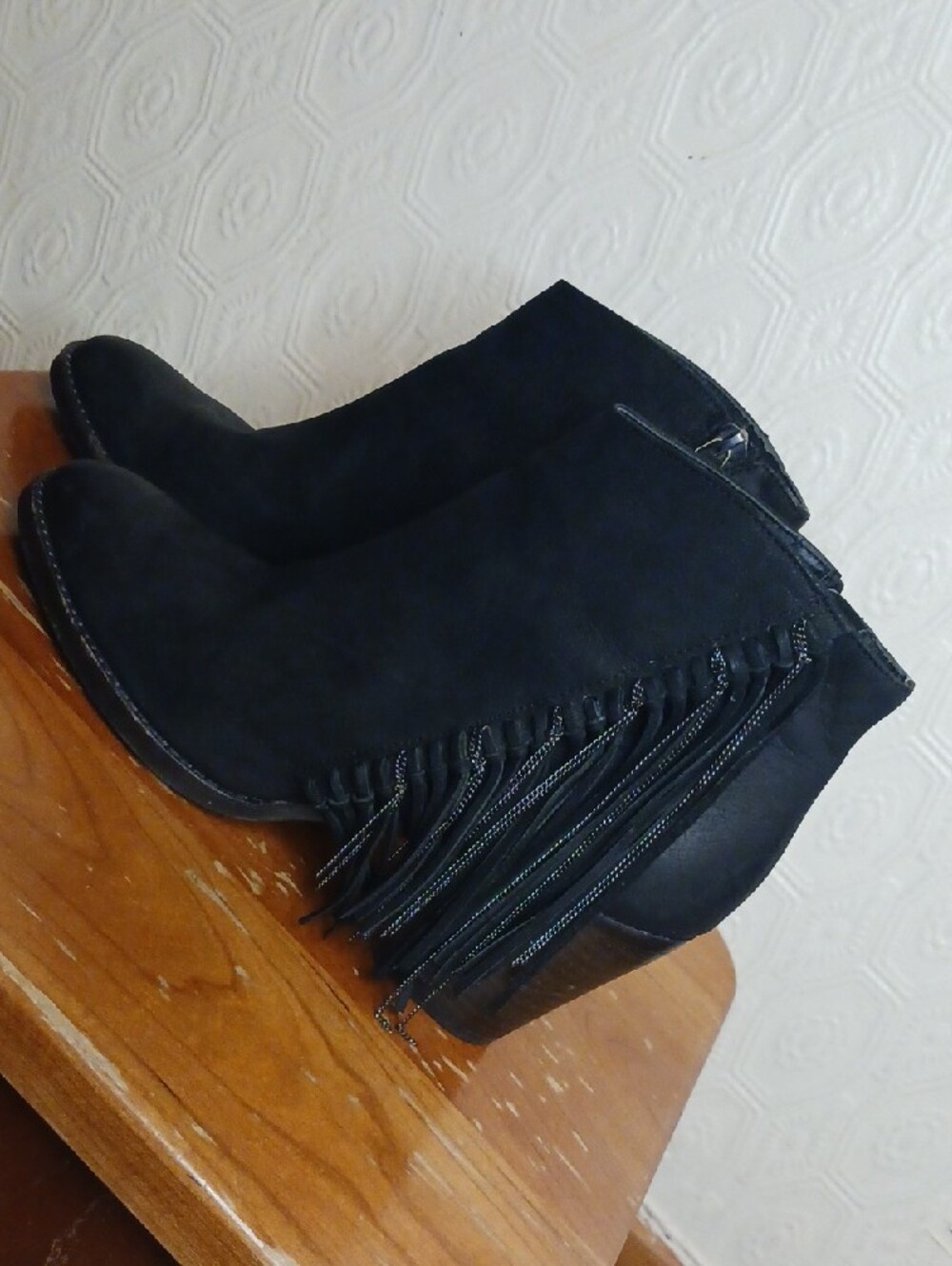 Dolce Vita Fringe Ankle Boots Size 7 Black Leather Western Boho Chain Booties